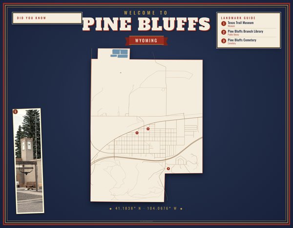 Pine Bluffs Map Placemat artwork detail