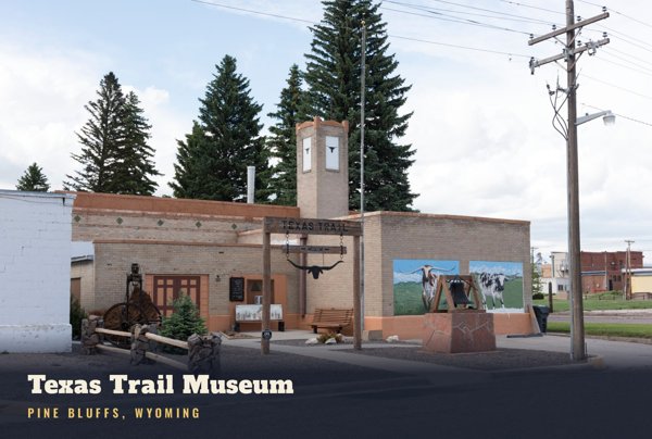 Pine Bluffs Texas Trail Museum Postcard artwork detail