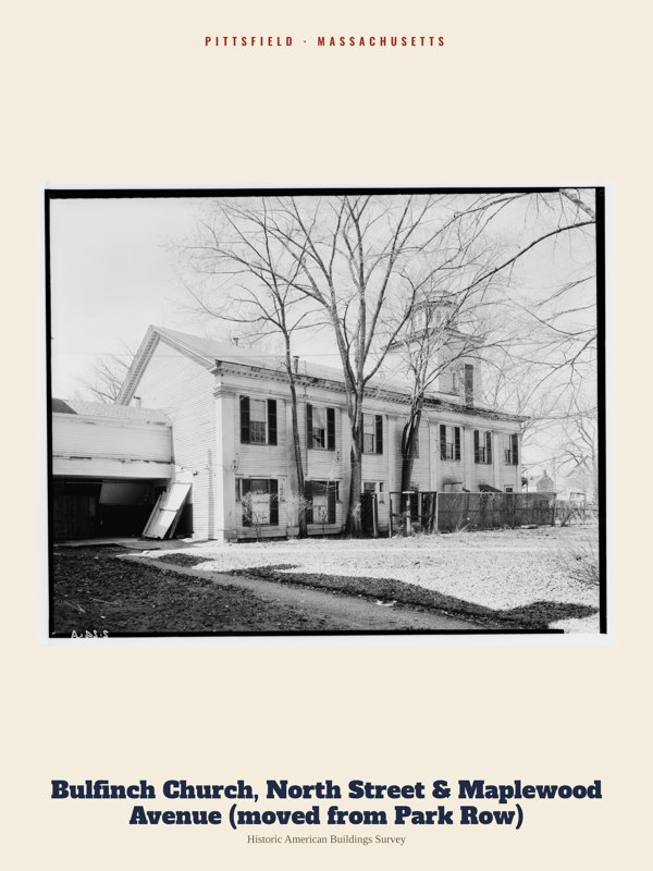 Pittsfield Bulfinch Church, North Street & Maplewood Avenue (moved from Park Row) Archive Print artwork detail