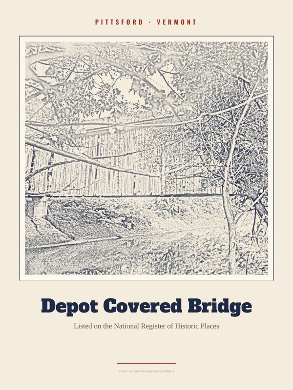 Pittsford Depot Covered Bridge Landmark Print artwork detail