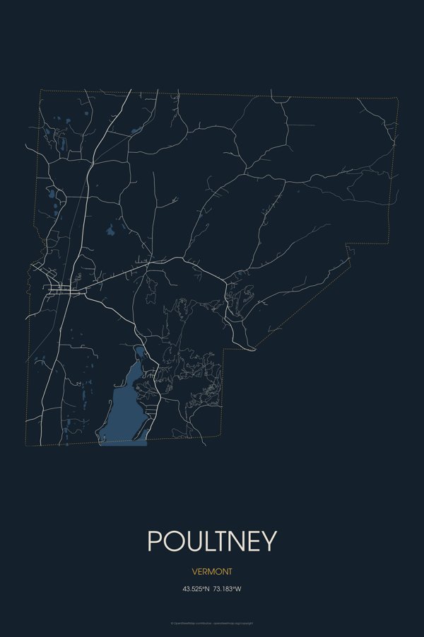 Poultney Street Map Poster · Midnight artwork detail