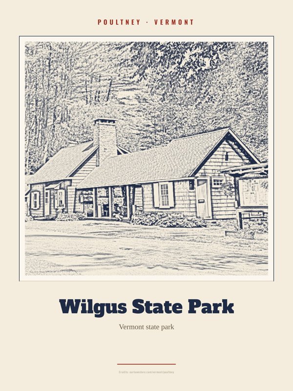Poultney Wilgus State Park Landmark Print artwork detail