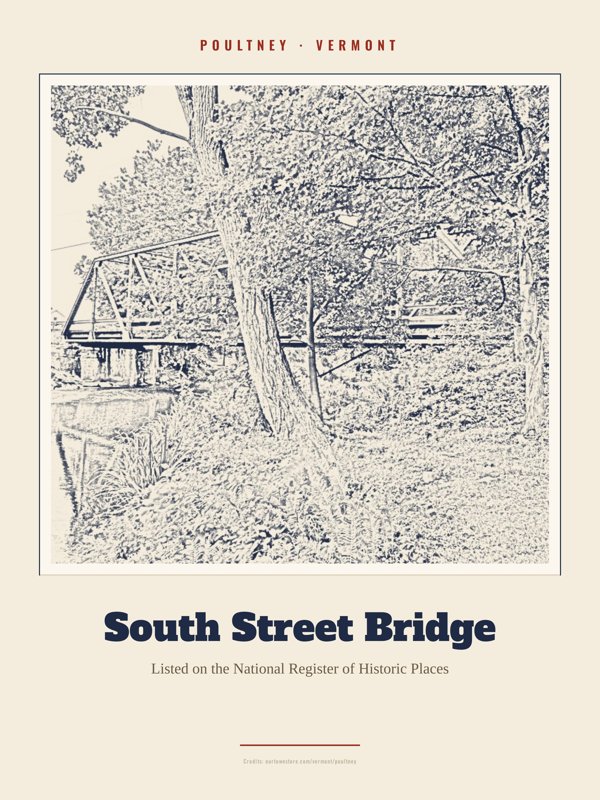 Poultney South Street Bridge Landmark Print artwork detail