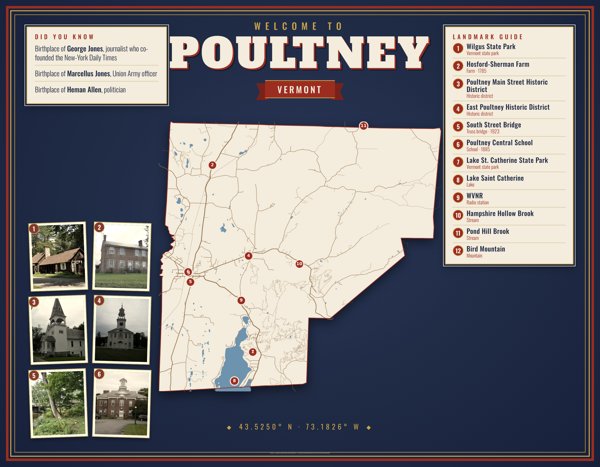 Poultney Map Placemat artwork detail