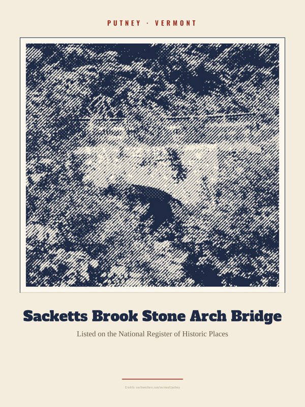 Putney Sacketts Brook Stone Arch Bridge Landmark Print artwork detail