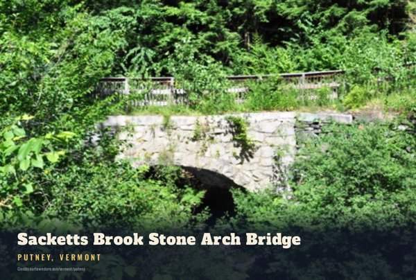 Putney Sacketts Brook Stone Arch Bridge Postcard artwork detail