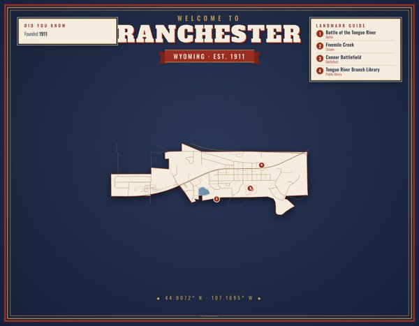 Ranchester Map Placemat artwork detail