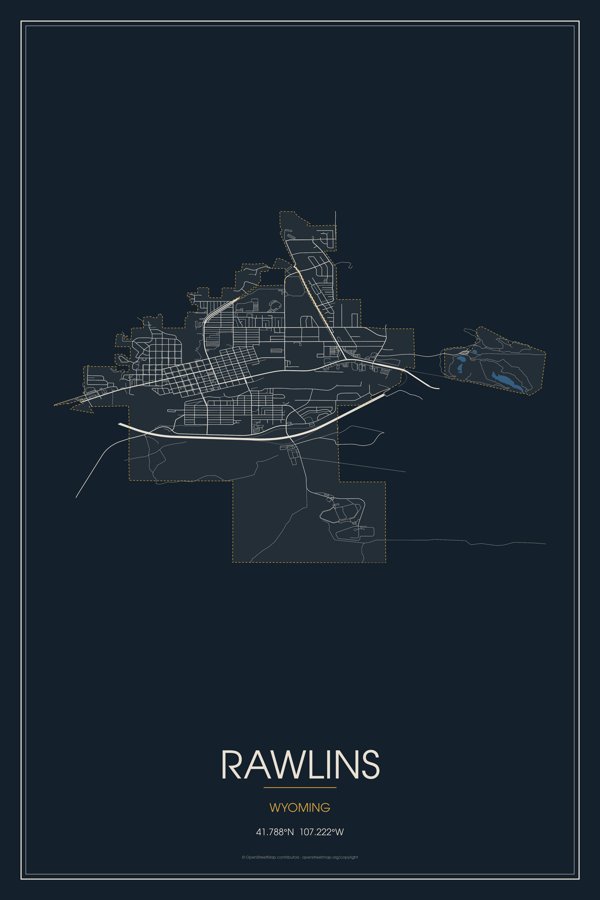 Rawlins Map Throw Pillow artwork detail