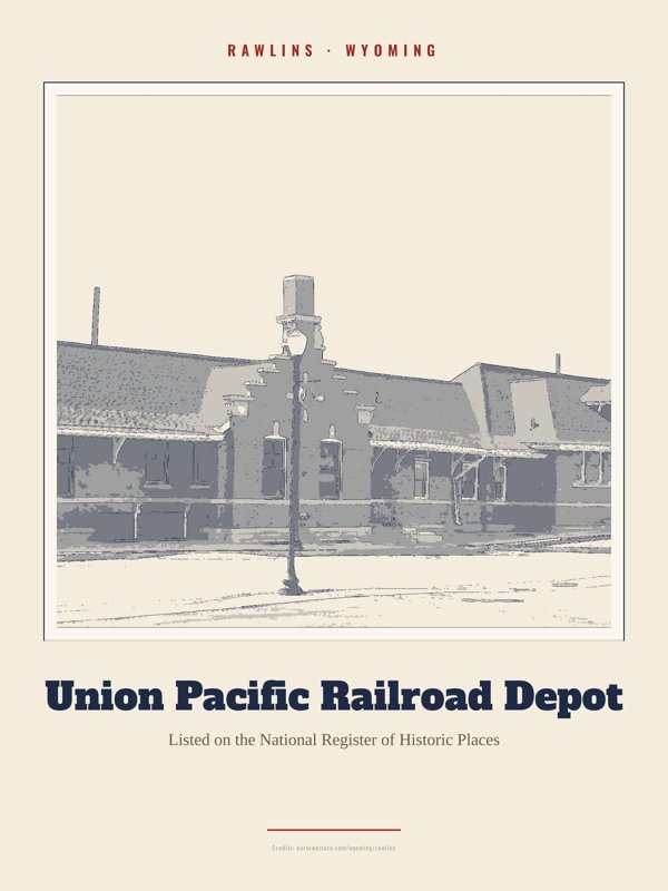Rawlins Union Pacific Railroad Depot Landmark Print artwork detail