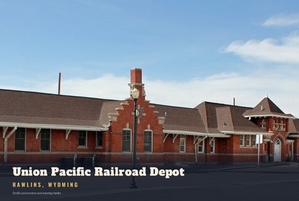 Rawlins Union Pacific Railroad Depot Postcard artwork detail