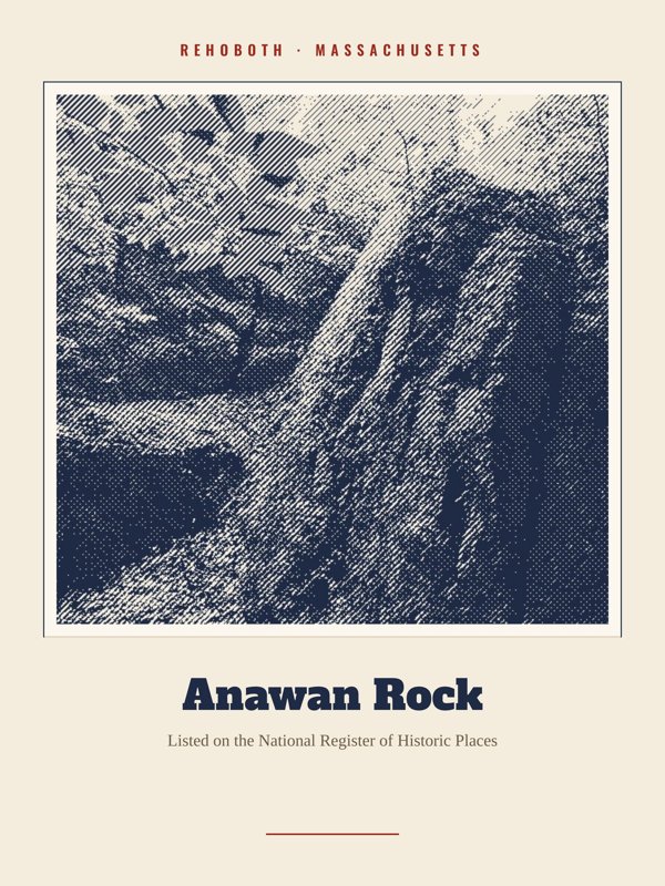 Rehoboth Anawan Rock Landmark Print artwork detail