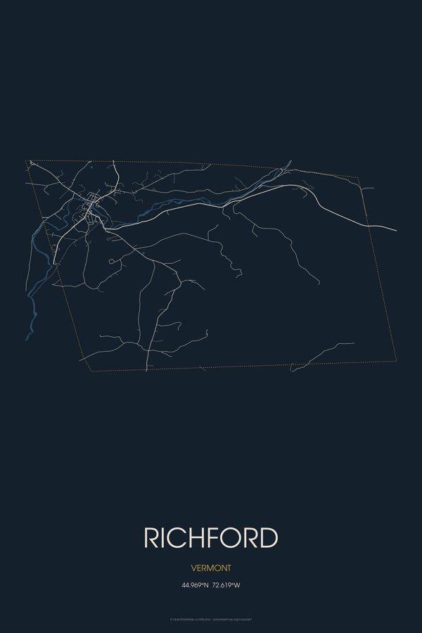 Richford Street Map Poster · Midnight artwork detail