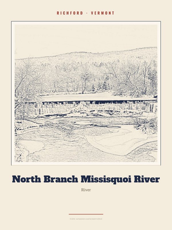Richford North Branch Missisquoi River Landmark Print artwork detail