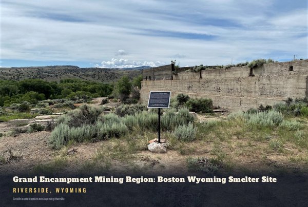 Riverside Grand Encampment Mining Region: Boston Wyoming Smelter Site Postcard artwork detail