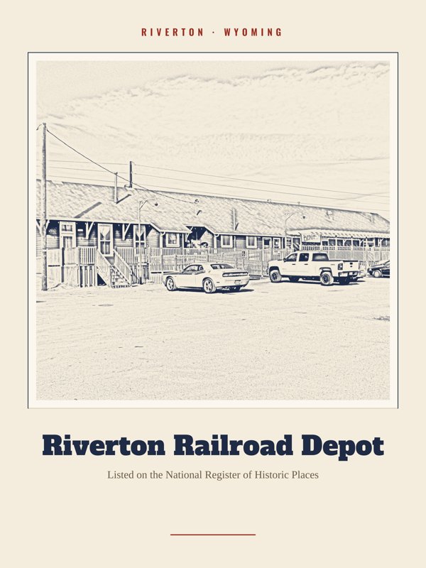 Riverton Riverton Railroad Depot Landmark Print artwork detail
