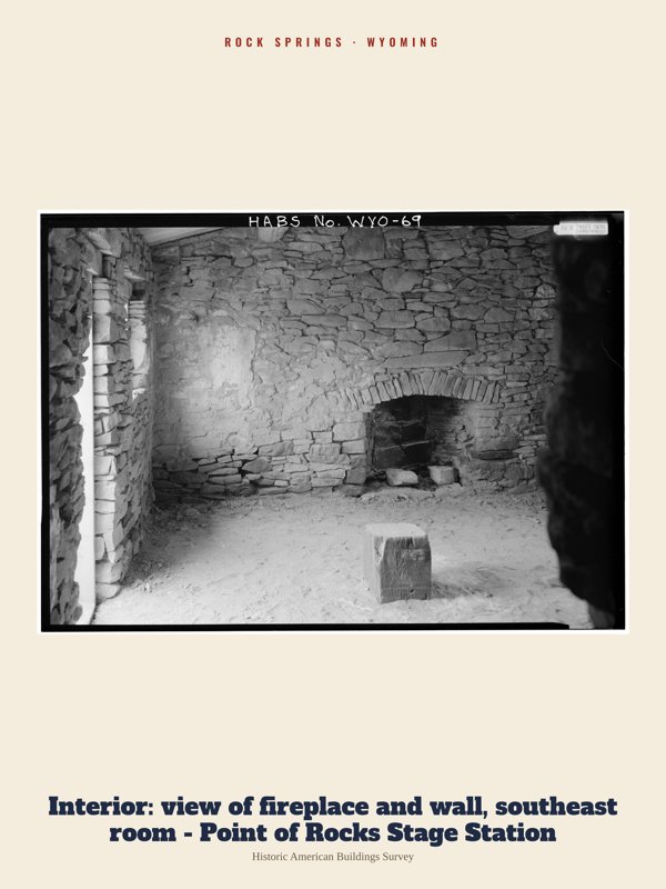 Rock Springs Interior: view of fireplace and wall, southeast room - Point of Rocks Stage Station Archive Print artwork detail