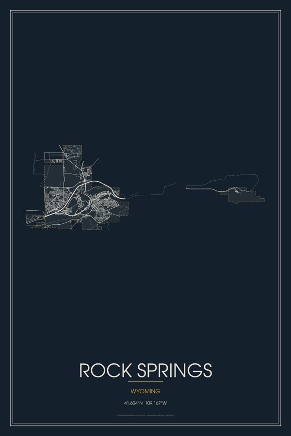 Rock Springs Street Map Poster · Midnight artwork detail