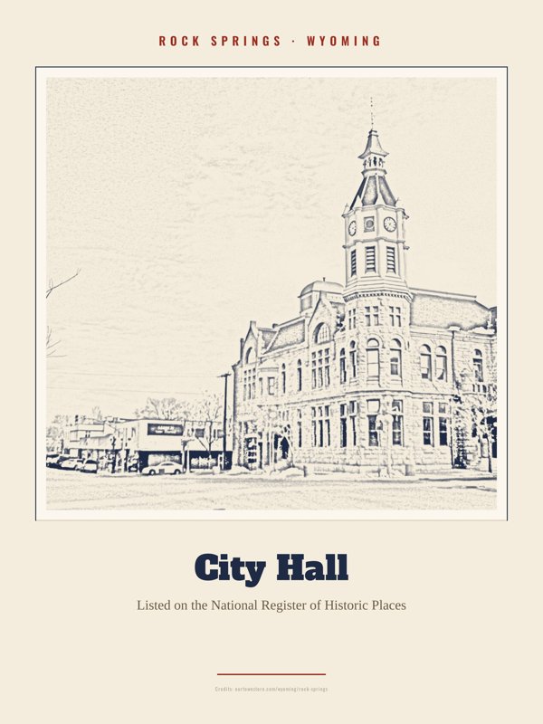 Rock Springs City Hall Landmark Print artwork detail