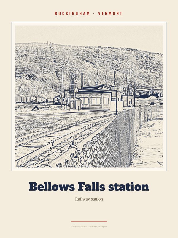 Rockingham Bellows Falls station Landmark Print artwork detail