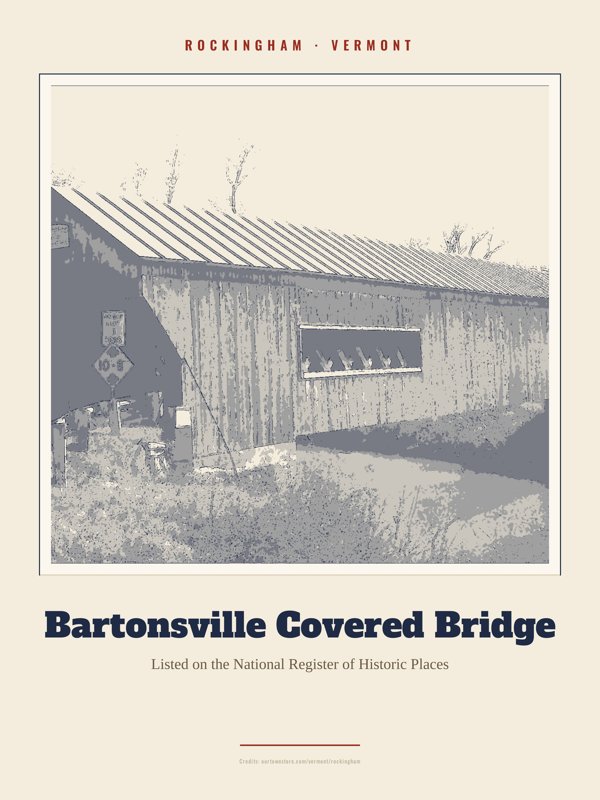 Rockingham Bartonsville Covered Bridge Landmark Print artwork detail