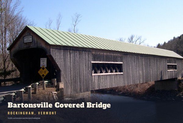 Rockingham Bartonsville Covered Bridge Postcard artwork detail