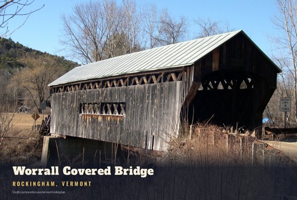 Rockingham Worrall Covered Bridge Postcard artwork detail