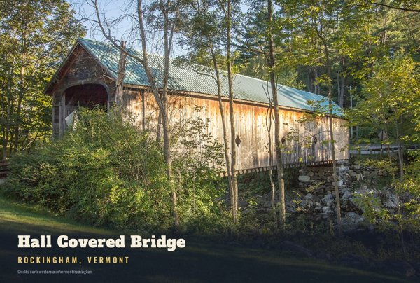 Rockingham Hall Covered Bridge Postcard artwork detail