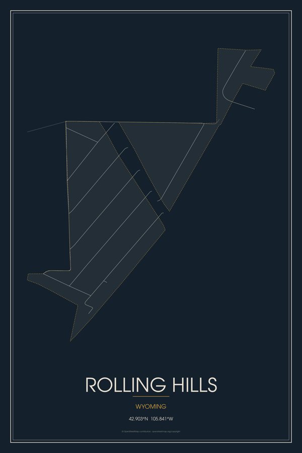 Rolling Hills Street Map Poster · Midnight artwork detail