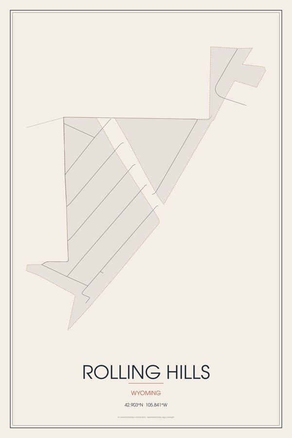 Rolling Hills Street Map Poster · Linen artwork detail