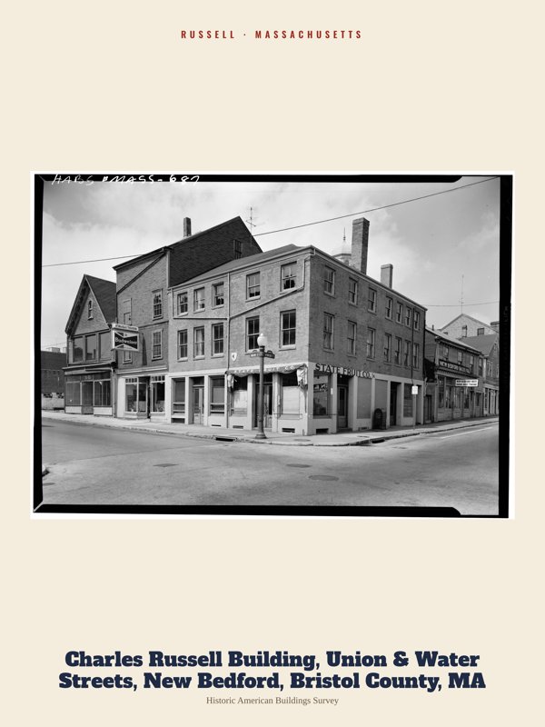 Russell Charles Russell Building, Union & Water Streets, New Bedford, Bristol County, MA Archive Print artwork detail