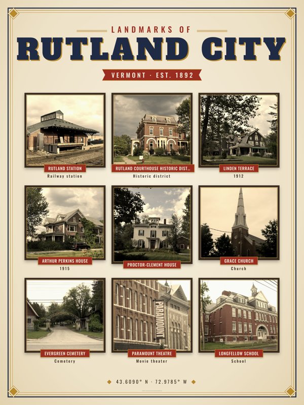 Rutland City Landmarks Photo Poster artwork detail