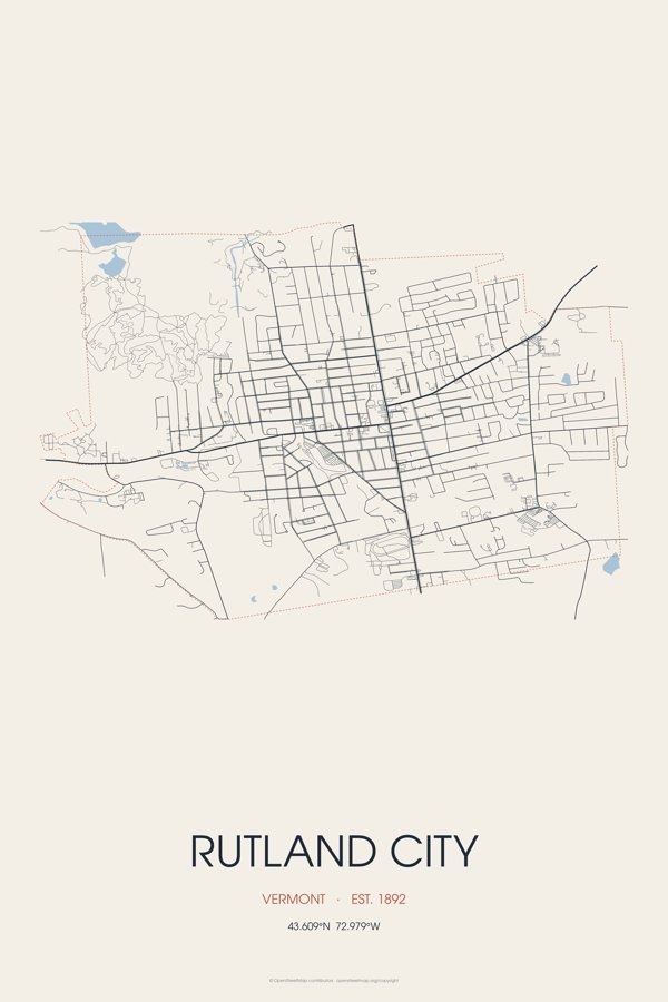 Rutland City Street Map Poster · Linen artwork detail