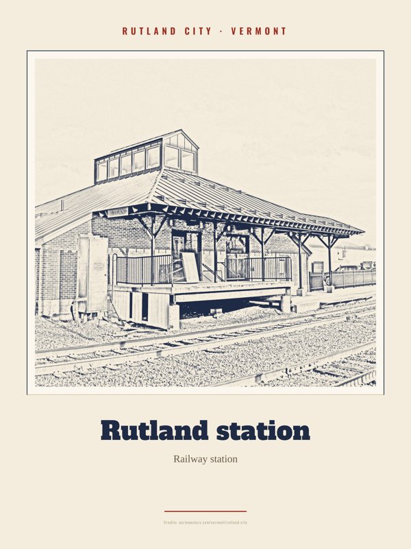 Rutland City Rutland station Landmark Print artwork detail