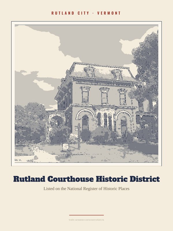 Rutland City Rutland Courthouse Historic District Landmark Print artwork detail