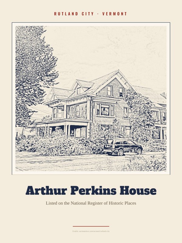 Rutland City Arthur Perkins House Landmark Print artwork detail