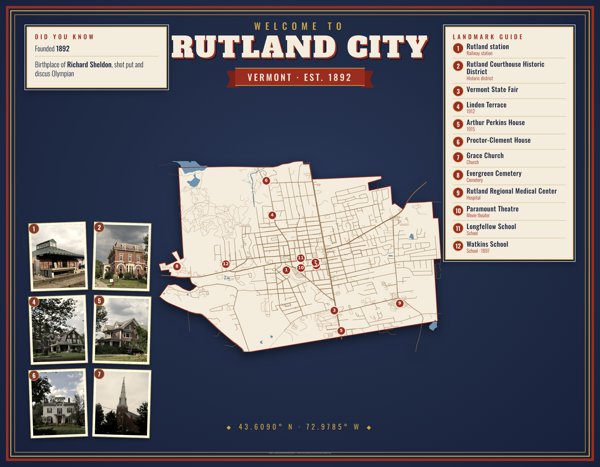 Rutland City Map Placemat artwork detail