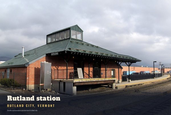 Rutland City Rutland station Postcard artwork detail