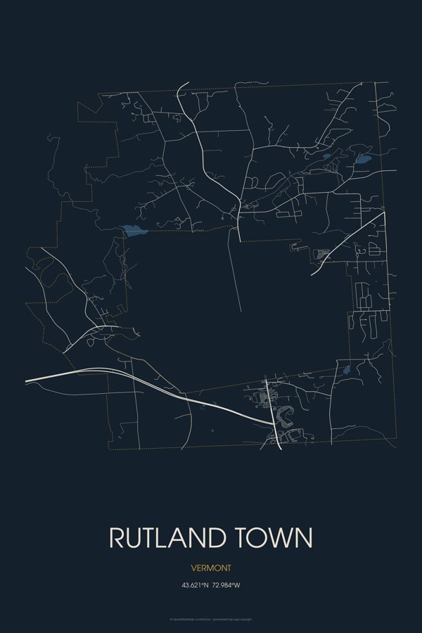 Rutland Town Map Throw Pillow artwork detail