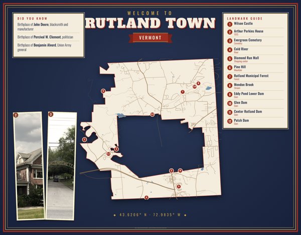 Rutland Town Map Placemat artwork detail