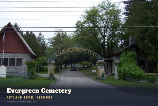 Rutland Town Evergreen Cemetery Postcard artwork detail