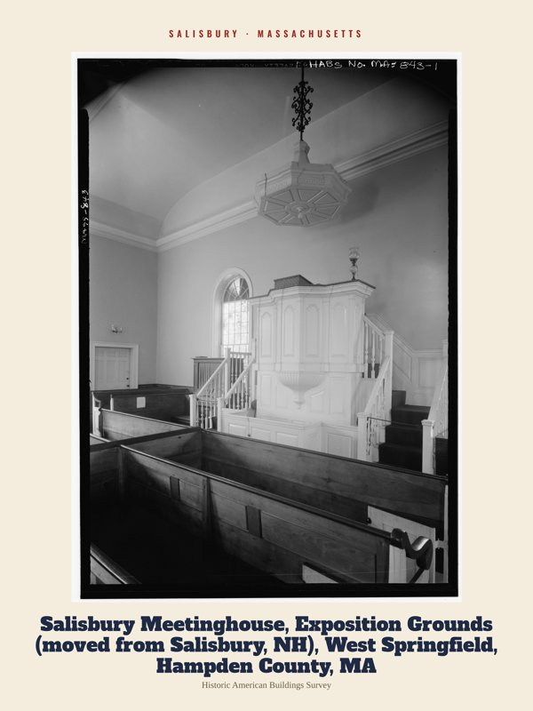 Salisbury Salisbury Meetinghouse, Exposition Grounds (moved from Salisbury, NH), West Springfield, Hampden County, MA Archive Print artwork detail