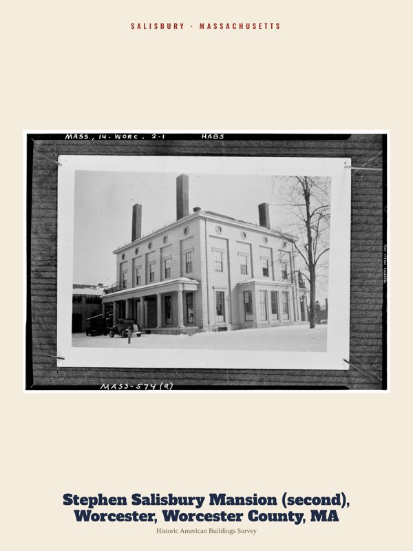 Salisbury Stephen Salisbury Mansion (second), Worcester, Worcester County, MA Archive Print artwork detail