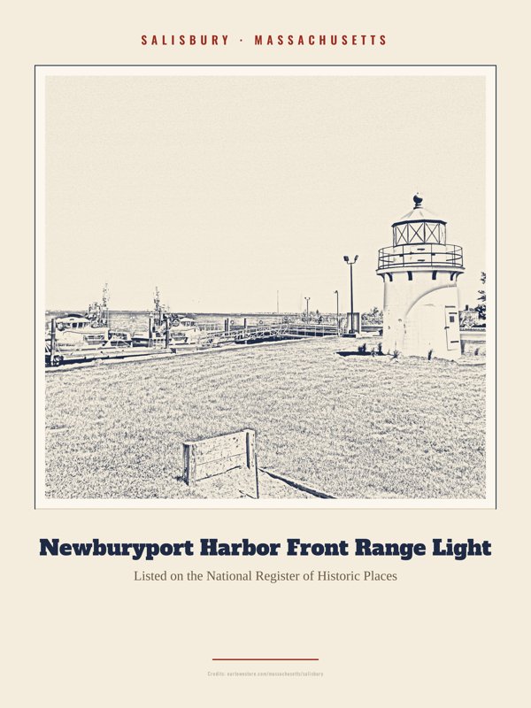 Salisbury Newburyport Harbor Front Range Light Landmark Print artwork detail