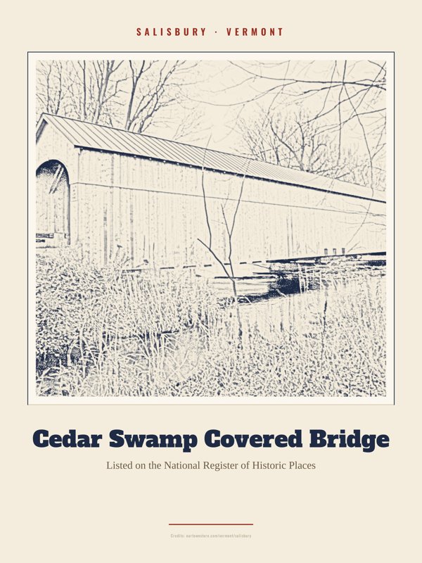 Salisbury Cedar Swamp Covered Bridge Landmark Print artwork detail