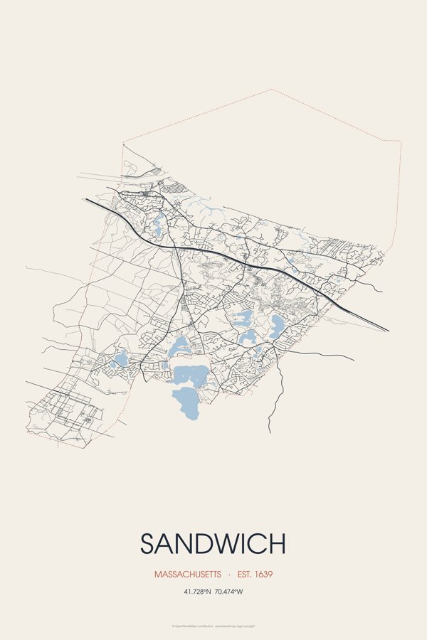 Sandwich Street Map Poster · Linen artwork detail