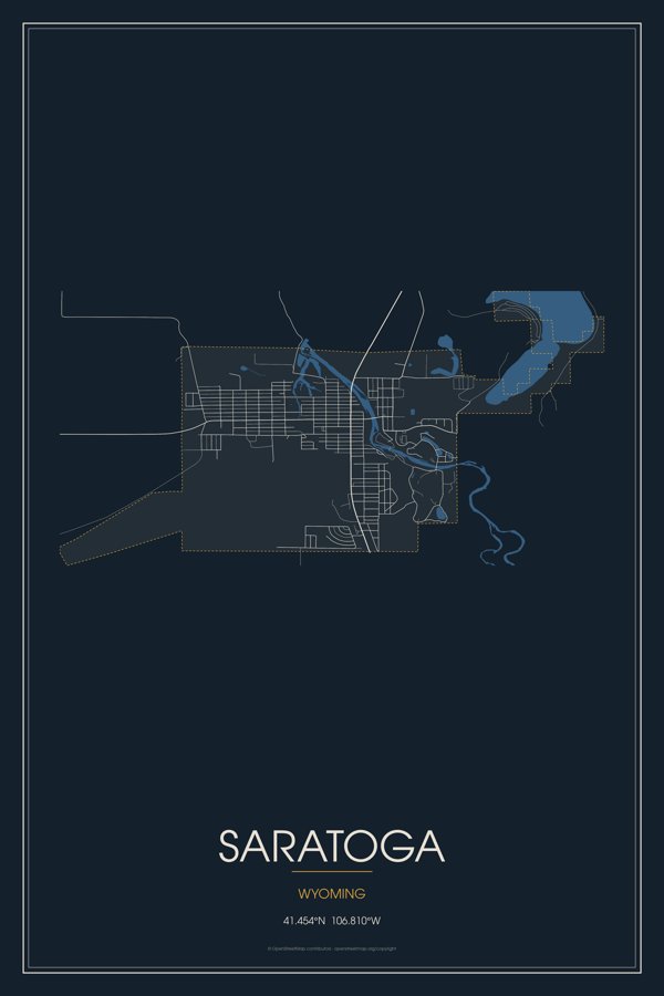 Saratoga Street Map Poster · Midnight artwork detail