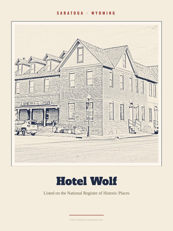 Saratoga Hotel Wolf Landmark Print artwork detail