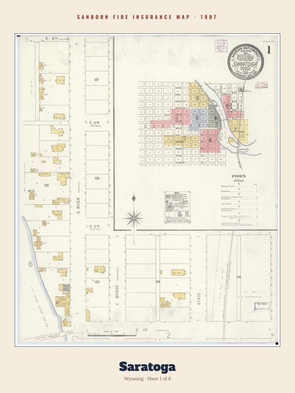Saratoga Sanborn Map Print artwork detail