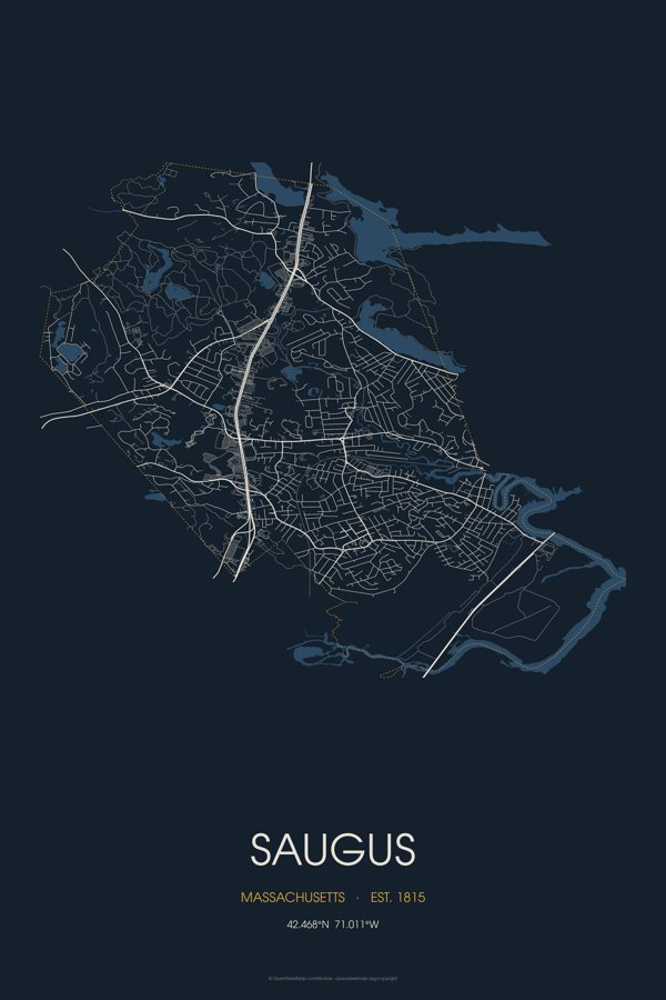 Saugus Map Throw Pillow artwork detail