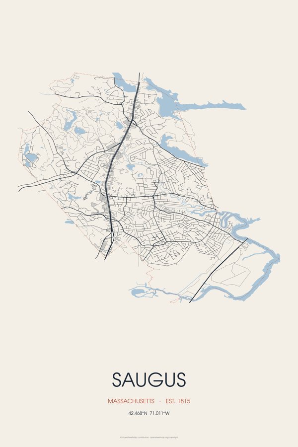 Saugus Street Map Poster · Linen artwork detail